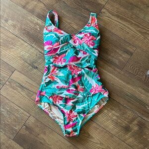 Kona Sol Teal & Pink Tropical Twist One-Piece Swimsuit